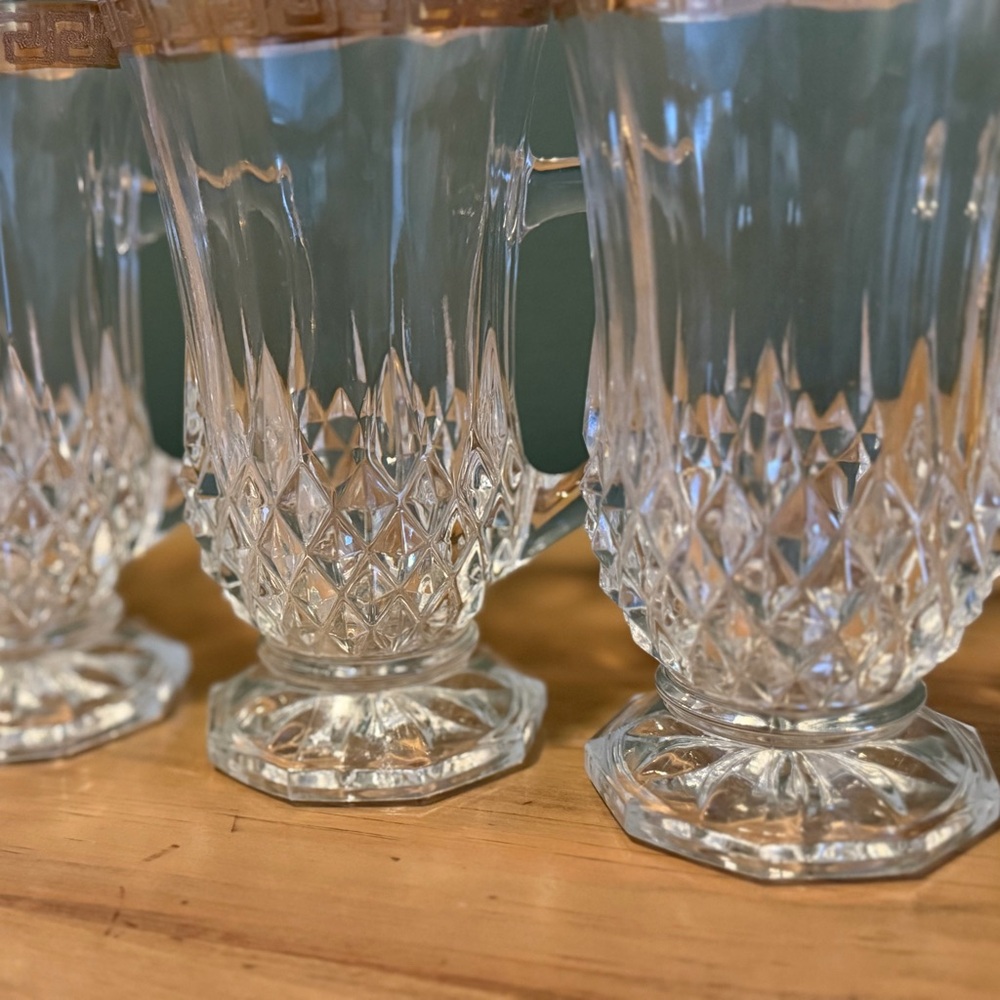 Vintage Astra Gold Cut Crystal Mugs – Gold Greek Key Trim – Set of 4 - Picture 10 of 11